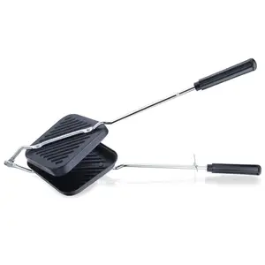 Grill Toaster, Non-stick Aluminium Sandwich Maker, 40.3 cm Length, Gas Stove Compatible, Black