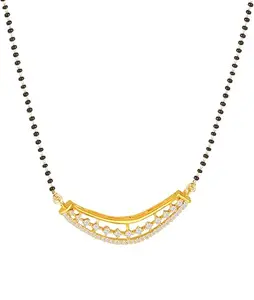 MEENAZ American Diamond Mangalsutra for women stylish 1gm gold mangal sutra short AD CZ Pendant Necklace design jewellery for women nallapusalu chains one gram 18 inch black beads chain golden -88