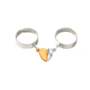Fashion Frill Trendy Magnetic Heart Design Silver Plated Adjustable Silver Gold Ring For Girls Women Boys Men