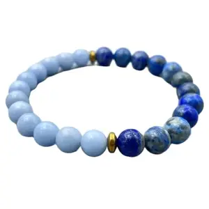 Lady Works Natural Angelite & Lapis Lazuli 8mm Round Shape Smooth Cut Beads 8 Inch Stretchable Bracelet for Men & Women.Bracelet for healing, meditation, Prosperity, Gift & Luck|LW_BRST_10635_8.0