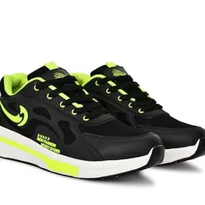 Running and Casual wear Running Shoes with Laces | Lightweight and Comfortable Shoes For Men's & Boys for Sports and Gym-LSB Style (Black + Green, UK Footwear Size System, Adult, Men, Numeric, Medium, 9)