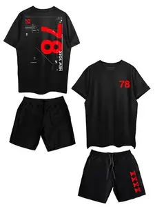 THREADCURRY New York Hideaway Printed Co-ord Set for Men - Half Sleeve Oversized T-Shirt and Shorts