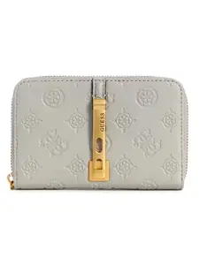 GUESS Women Grey Monogram Print PU Wallet with Zip Closure (14 cm x 3 cm x 9 cm)
