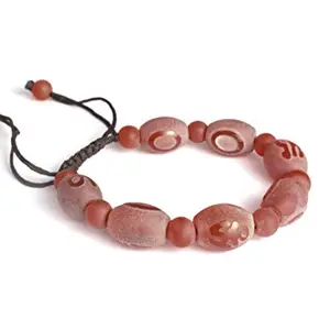 Gempro Genuine Carnelian Gemstone Monks Holy Chant Engraved Lucky Knot Bracelet Unisex, Orange
