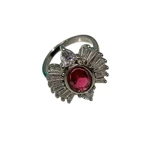 GURU NANAK JEWELLERS Exclusive Trendy Elegant Silver Rings with Pink Stone for Women and Girls (Model_SS088) (10)