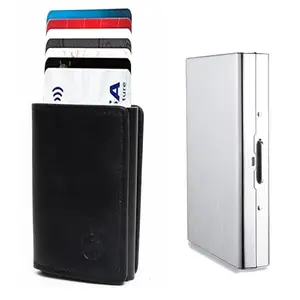 Stealodeal RFID Protector Metal and PU Unisex Cash and Card Holders, Pack of 2, Silver & Black