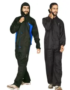 NISHANT TRADERS Waterproof Raincoat With Pant and Carrying Pouch (2XL, Black & Midnight Black)