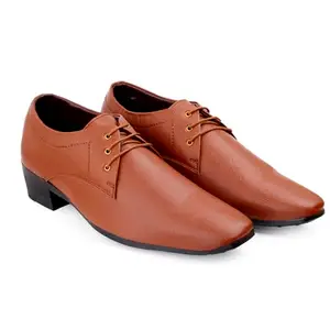 YUVRATO BAXI Men's 5.08 CM Heel Height Increasing Tan Casual Formal Laceup Derby Shoes - 8 UK