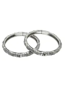 NVR Women's Set of 2 German Floral Oxidised Kada Bangle
