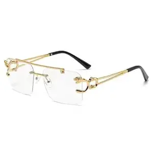 Dervin Retro Rimless Diamond Cut Rectangular sunglasses for Men and Women