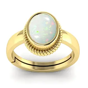 LMDPRAJAPATIS 12.25 Ratti/13.00 Carat Natural AA++ Quality White Fire Opal Gemstone Gold Plated Adjustable Ring for Men and Women With Lab Certificate