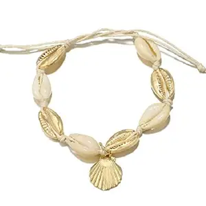 OOMPH Jewellery Gold & White Sea Shell Bohemian Beach Fashion Anklet for Women & Girls (Single Piece)