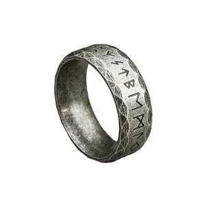 THE MEN THING GREEK STONE ANCIENT - Titanium Steel, Odin Norse Viking Rings for Men (Size - 21)