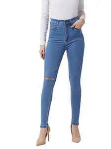 Miss Chase Women's Blue Skinny High-Rise Knee-Slit Distressed Regular Denim Jeans (MCSS19DEN08-61-115_Blue_32)