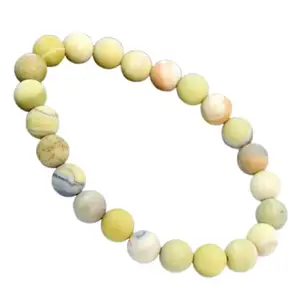 RRJEWELZ Natural Butter Jade 8mm Round Shape Smooth Cut Beads 8 Inch Stretchable Bracelet For Men & Women. Unisex Bracelet For Healing, Meditation, Prosperity, Gift & Luck|STBR_RR_10781_8.0