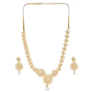 ACCESSHER Gold Plated Stunning American Diamonds Studded Contemporary Style Delicate Necklace with Earrings For Women and girls
