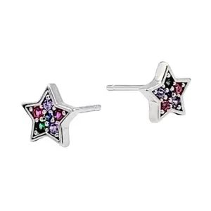 Amonroo Star of David Studs Earrings Stylish Stud Earring Silver Star Shaped Stud with Colorfull CZ Diamond Minimalist Handmade New Year Gift