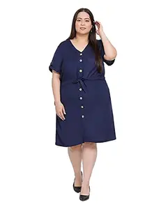 COTREL Plus Size Women Pure Cotton Dress for Casual, Office Dark Blue