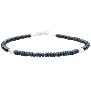 LKBEADS Black Ethiopian Opal Bracelet with Silver Plated Clasp – 3mm Rondelle Beads – Smooth Cut – 7 inch – Healing, Fashion, Gift, Spiritual, Yoga|LK_STACK_00998