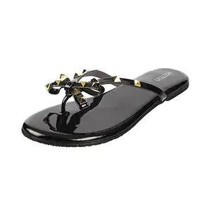 Metro Women's Black Embellished Faux Leather Flat Fashion Slipper UK/5 EU/38 (32-1759)