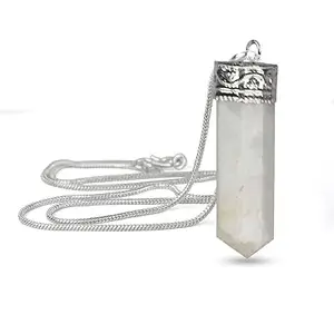 Bharatwala Natural Rainbow Moonstone Crystal Healing Stone Pendant Pencil Shape Certified Pendant/Locket with Chain