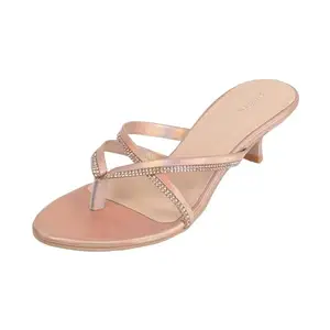 Mochi Women Rose Gold Kitten Heel Beaded Fashion Slip-on Sandal UK/4 EU/37 (40-197)