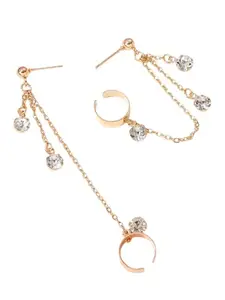 OOMPH Jewellery Gold Tone Ear Cuff Earrings With Chain - For Women & Girls Stylish Latest (2P-MUE541_Z1)- For Women & Girls Stylish Latest