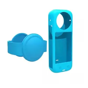Action Pro Silicone Protective Cover + Lens Cap Compatible with Insta-360 X4 Action Camera (Blue)