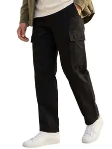 Urbano Fashion Men's Loose Baggy Fit Solid Cargo Chino Trouser Pant with 6 Pockets Non-Stretchable