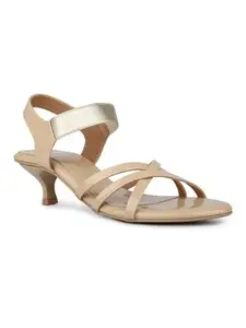 Inc.5 Womens Beige Party Wear Striped Round Toe Heels