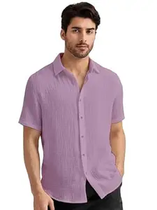 WIZOON Men’s Black Casual Cotton Shirt | Regular Fit Short Sleeve Button-Down | Shirts for man | Spread Collar | man Stylish