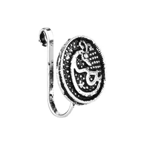 I Jewels Navratri Ethnic Silver Plated Clip On Non Piercing Pressing Type Nose Pin, Nose ring Stud For Women (NL127OX)