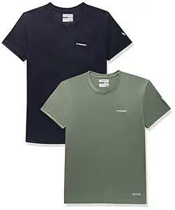 Charged Active-001 Camo Jacquard Polyester Round Neck Sports T-Shirt Navy Size Small And Energy-004 Interlock Knit Hexagon Emboss Polyester Round Neck Sports T-Shirt Grape-Green Size Small