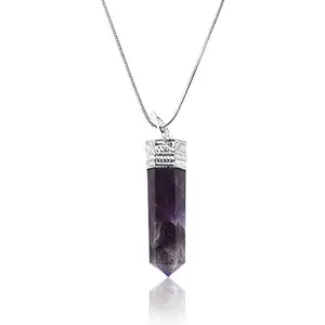 PAIXON Natural Amethyst Pendant Pencil Shape Crystal Stone Pendant with Chain for Reiki Healing and Crystal Healing Stone Pendant Size 30-35 mm Approx (Color : Purple)