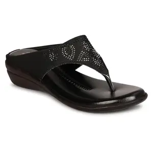 Women's Comfort Thong Sandals, Studded Design, Cushioned Footbed (Black, UK Footwear Size System, Adult, Women, Numeric, Medium, 9)
