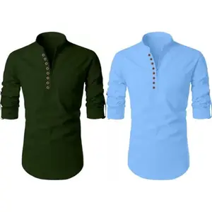 Men's Cotton Blend Printed Kurta Combo Pack of 2 (Multicolor, Regular Fit, Casual Wear)