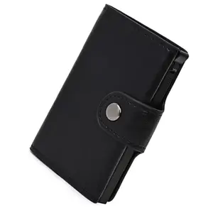 Stealodeal Black Leather and Aluminum RFID Blocking Cash Slot 8 to 10 Card Slot Push Button Open Feature for Mens & Women