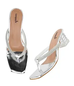 Longwalk Women Transparent Heeled Sandals, Slip-On Casual Sandal for Girls Silver