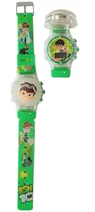 Dreamy Soft Rubber Silicone Light with Spinner Cartoon Cap Cover Digital Kids Watch Non Breakable Wrist Watch (SM/B1) - Pack of 1 Watch (Ben Green)