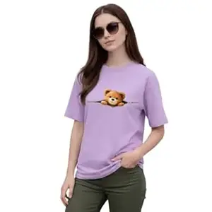 NAVRAAH Women’s Oversized Printed T-Shirt | Soft Cotton Blend Round Neck Half Sleeve Casual Loose Fit Top for College