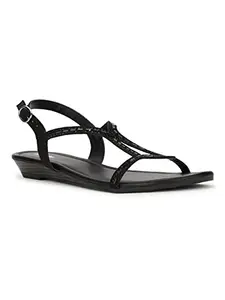 Bata Womens Bleriot Sandal Flats, (6616795), 4 Black