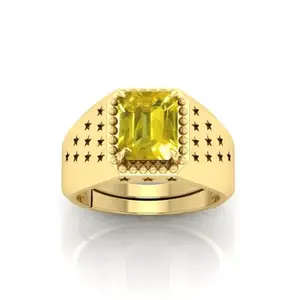 MBVGEMS Yellow Ring Ring 10.25 Ratti 10.00 Carat Yellow Ring Pukhraj Gemstone Gold Plated Ring Adjustable Ring Size 16-22 for Men and Women