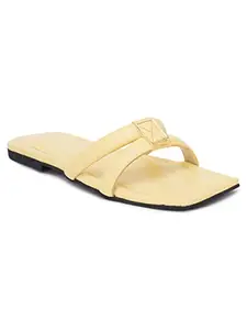 Elanberg Womens Faux Leather Open Toe Women Flats Fashion Sandals (Parmesean yellow, 5UK) (ELB141PY)