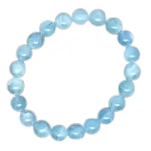 RRJEWELZ Natural Aquamarine 8mm Round Shape Smooth Cut Beads 8 Inch Stretchable Bracelet For Men & Women. Unisex Bracelet For Healing, Meditation, Prosperity, Gift & Luck|STBR_RR_10024_8.0