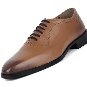 LOUIS STITCH Egyptian Crust Leather Whole Cut Derby Formal Shoes for Men | Comfortable for Business, Casual, Parties - Tan (LSVXWCPLTN008)