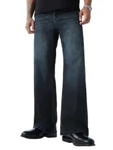 The Souled Store Bootcut Denim: Men and Boys Buttoned Closure Faded Vintage Washed Cotton Blend Bootcut Fit Stretchable Lightweight Everyday All-Season Denim Jeans