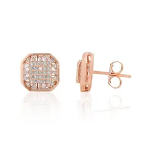 METALM Rose Gold 925 Sterling Diamond Post Earrings- Handmade Stud Earrings- Cubic Zirconia Dainty Earrings- Bridal Wedding Gifts (CSJ137)