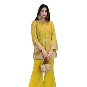Vyomi fashion Georgette Kurti Palazzo- Set for Women Stylish Ethnic Kurti with Palazzo Pants | Traditional 2 Piece Outfit for Women