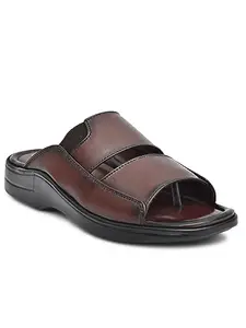 IVRAH Synthetic Leather Slipper Flip Flop Stylish Sandal Footwear for Men (501_Brown_8)