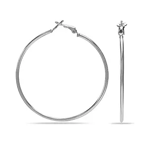 Amazon Brand - Nora Nico Rhodium Plated Clutchless Large Hoop Earrings for Women and Girls 60 MM